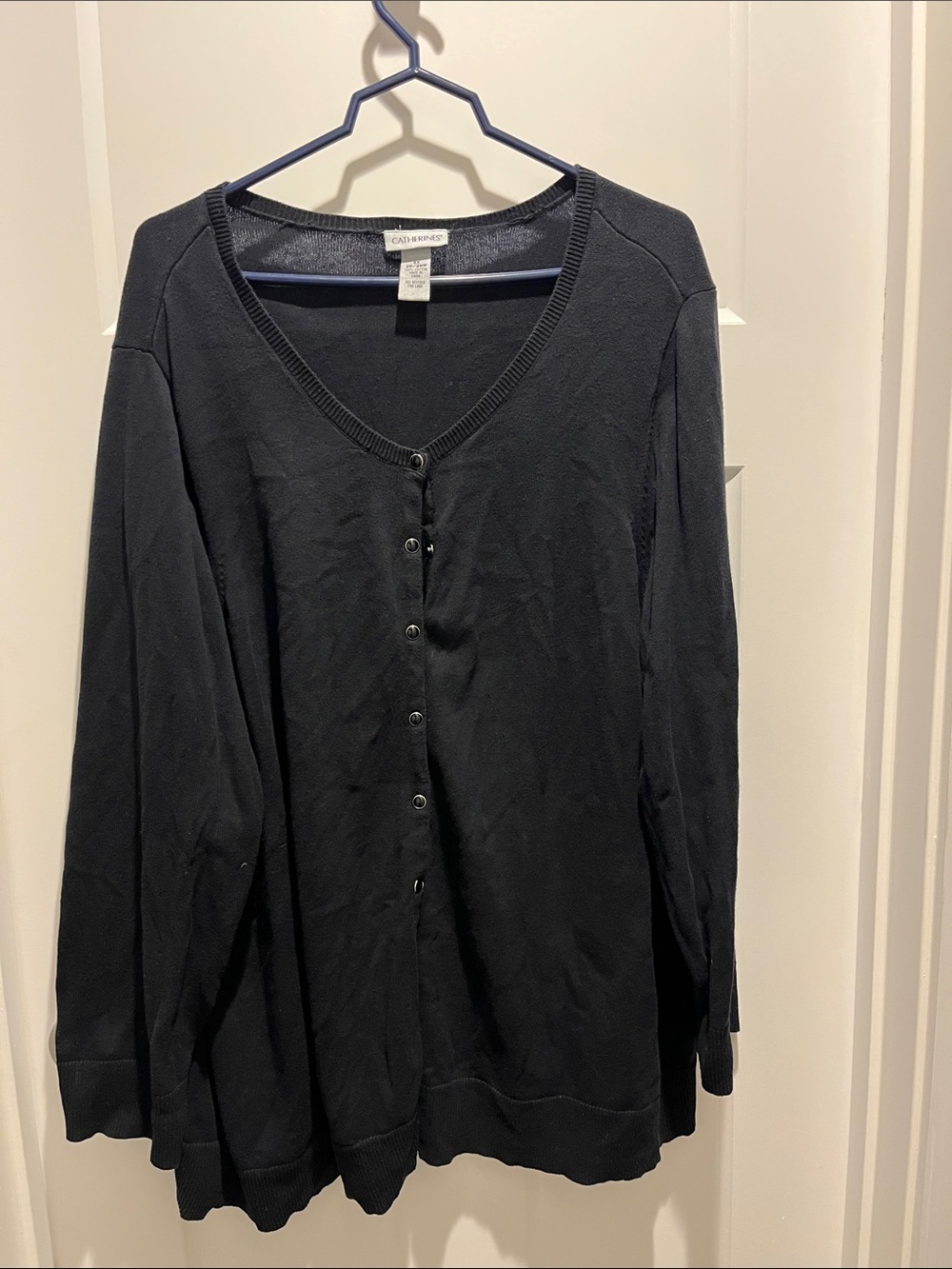 Catherines Black V-Neck Button-Front Women’s Cardigan